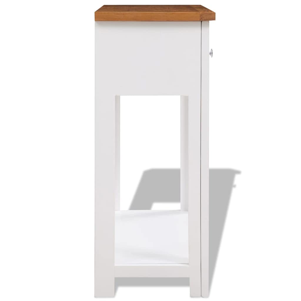 Solid Oak Wood Console Table with Two Drawers and Shelf N418736