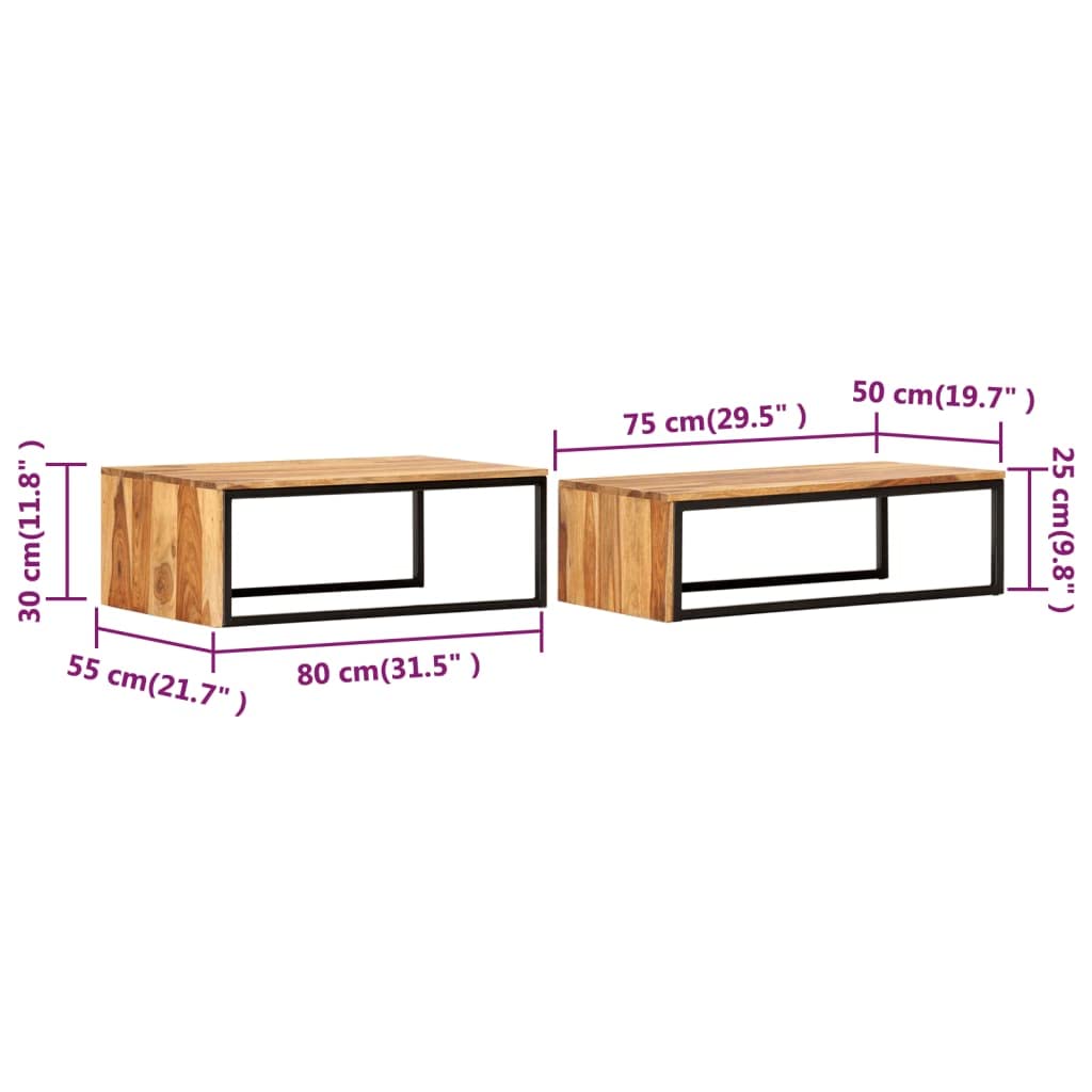 2 pcs Solid Sheesham Wood Nesting Tables F46360
