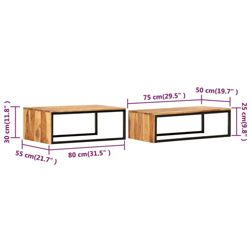 2 pcs Solid Sheesham Wood Nesting Tables F46360