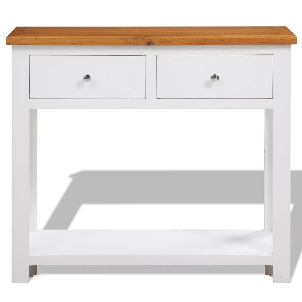 Solid Oak Wood Console Table with Two Drawers and Shelf N418736