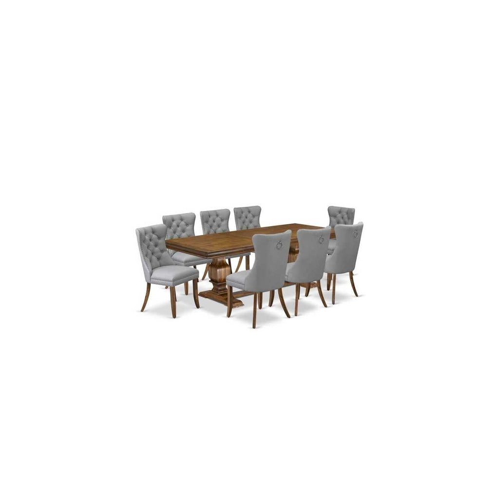 9 Piece Dining Table Set with 8 Light Gray Faux Leather Chairs T86184