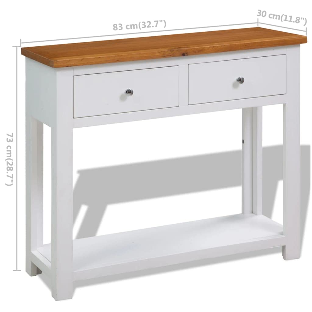 Solid Oak Wood Console Table with Two Drawers and Shelf N418736