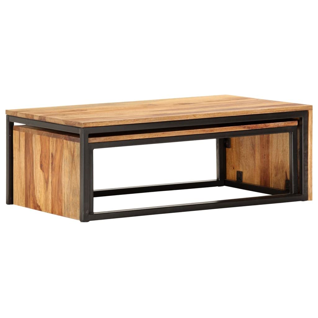 2 pcs Solid Sheesham Wood Nesting Tables F46360