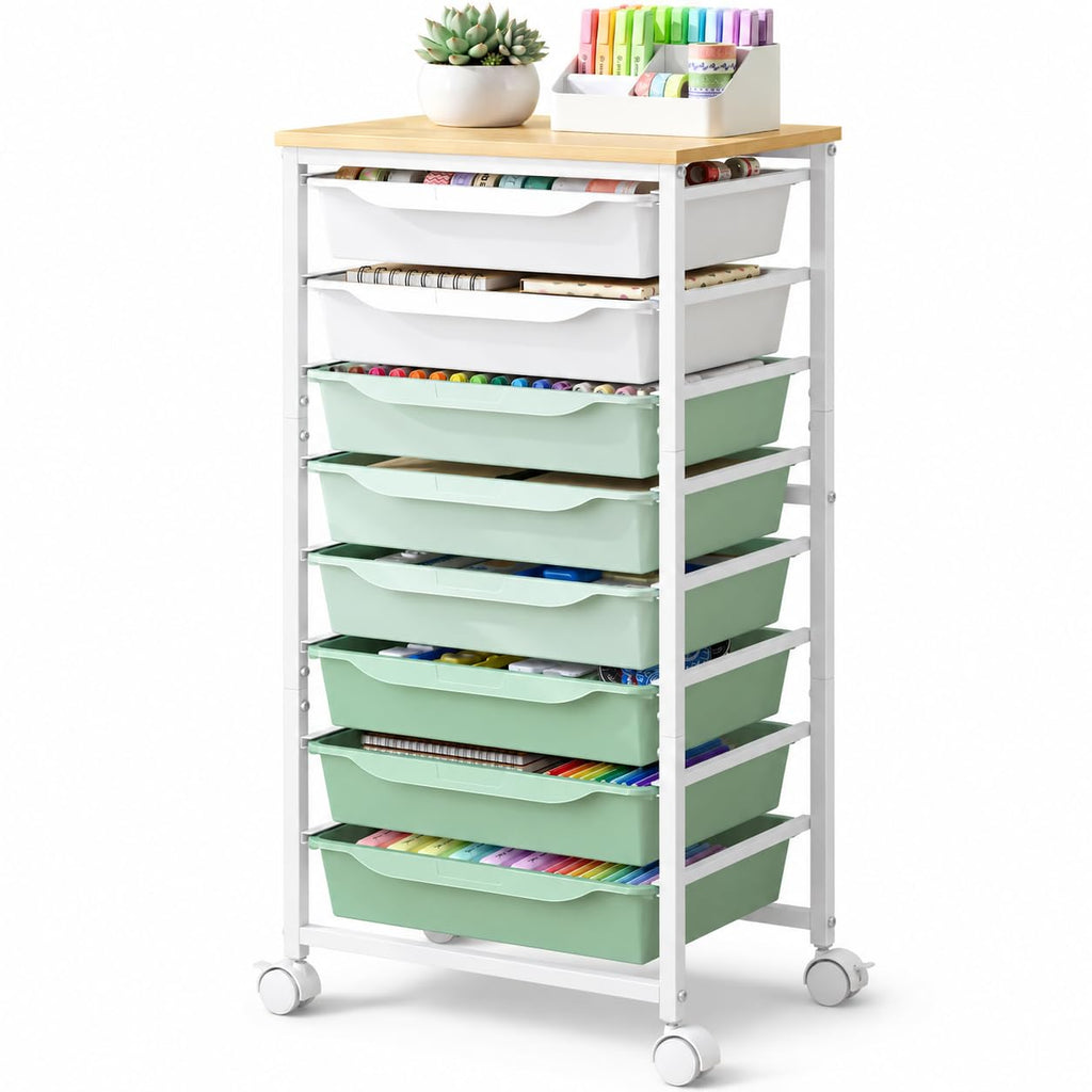 Green 8 Drawer Rolling Storage Cart V592
