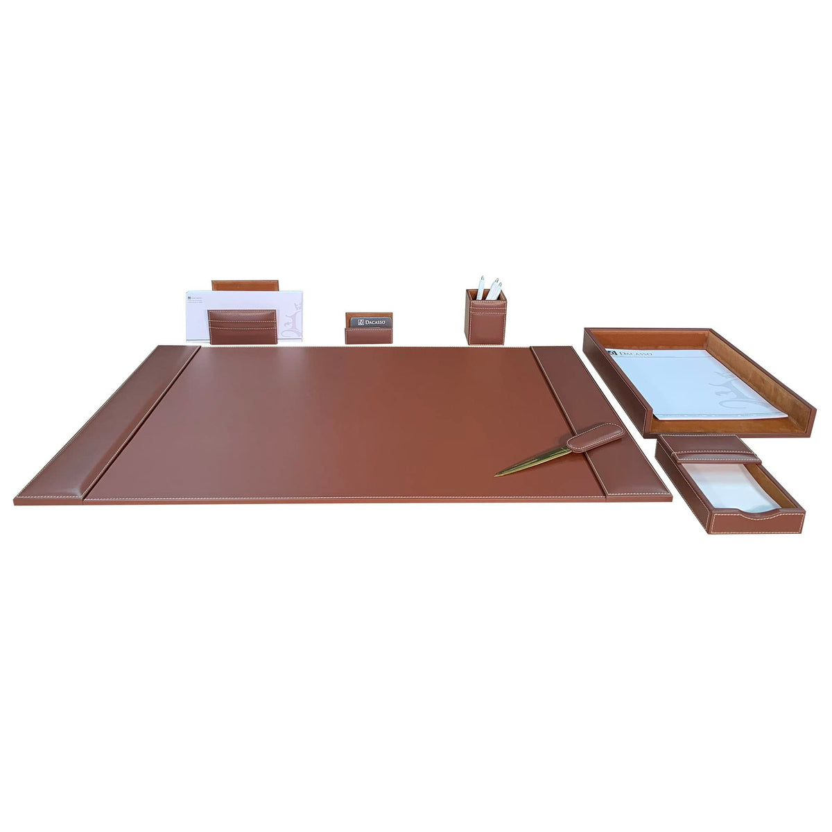 Rustic Brown Leather Desk Set, 7-Piece C17782