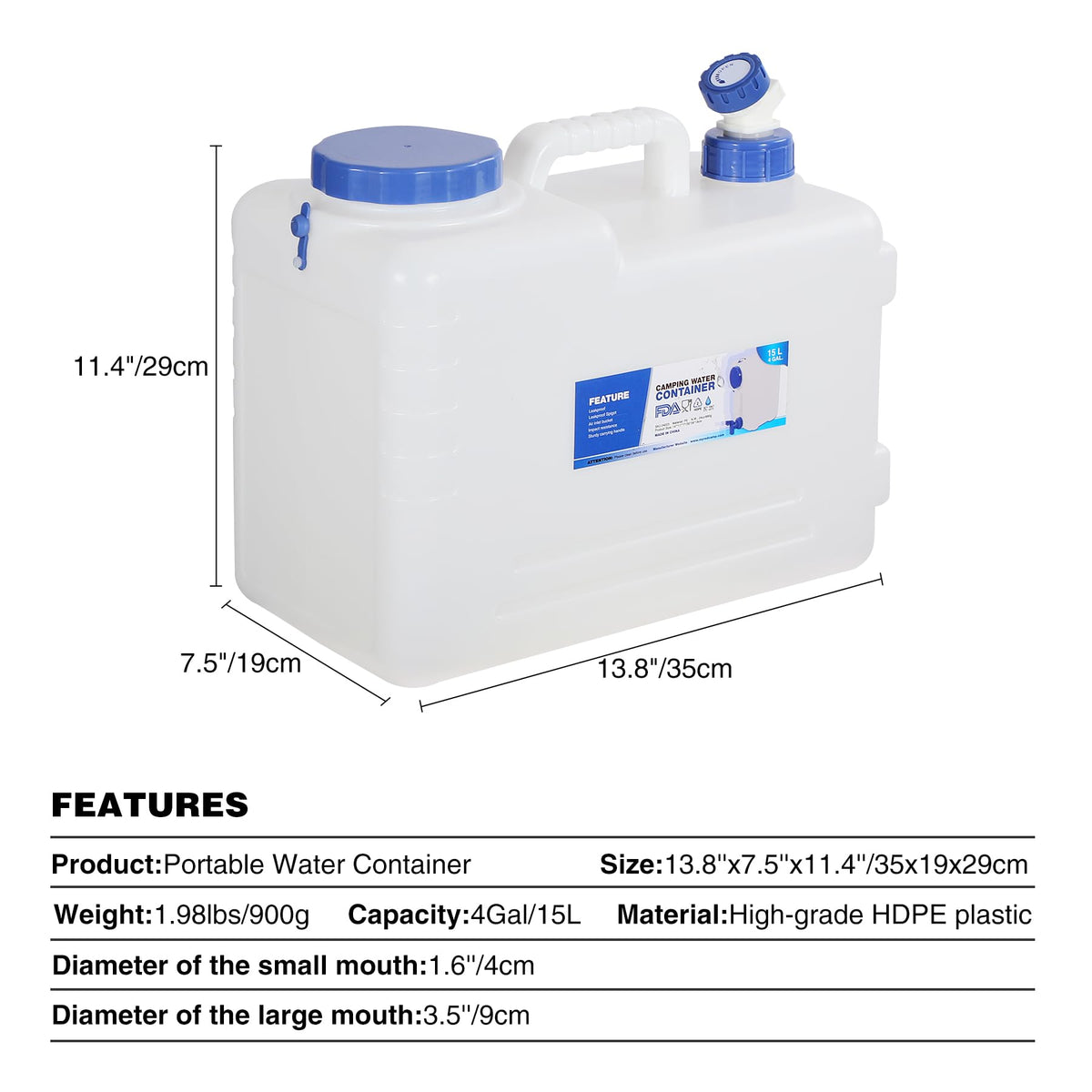 4 Gallon Portable Water Container with Spigot Z509