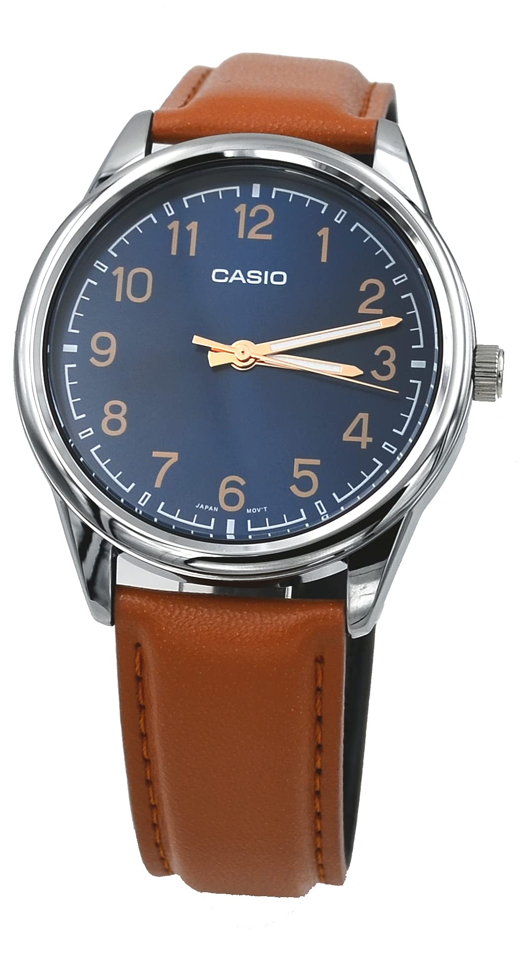Men's Analog Tan Leather Band Blue Numbers Dial Watch G169