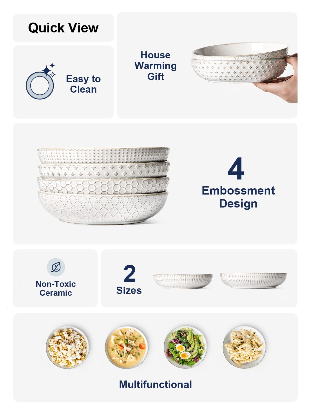 36 oz Ceramic Pasta Bowl Set of 4, Arctic White U487942