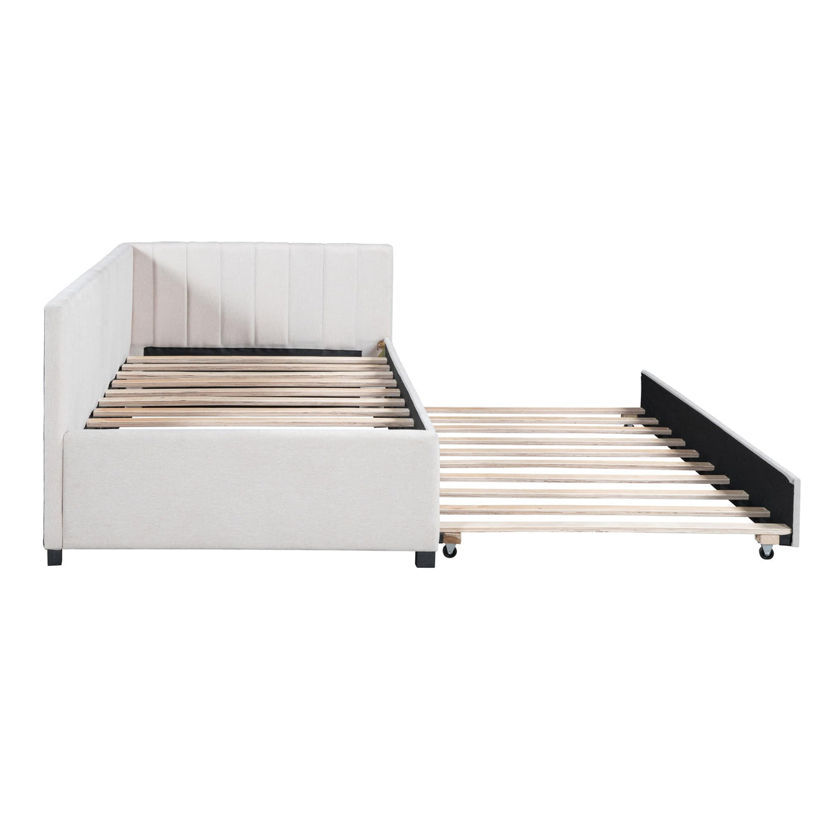 Beige Linen Twin Daybed with Pull-Out Trundle H921