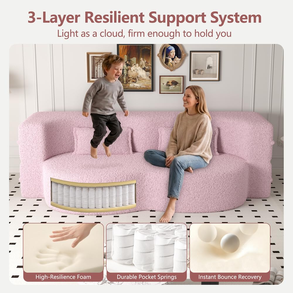 Pink Full Size Sherpa Futon Sofa Bed Y4585