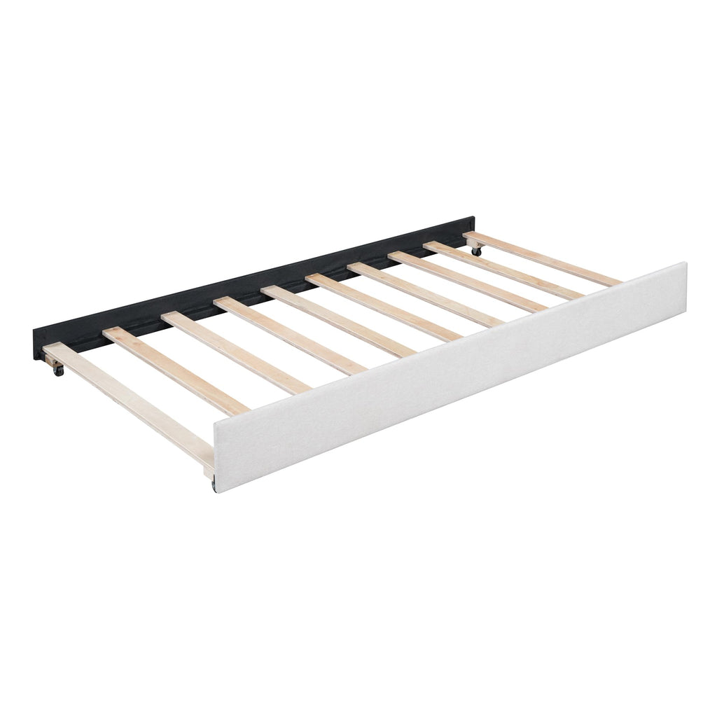 Beige Linen Twin Daybed with Pull-Out Trundle H921
