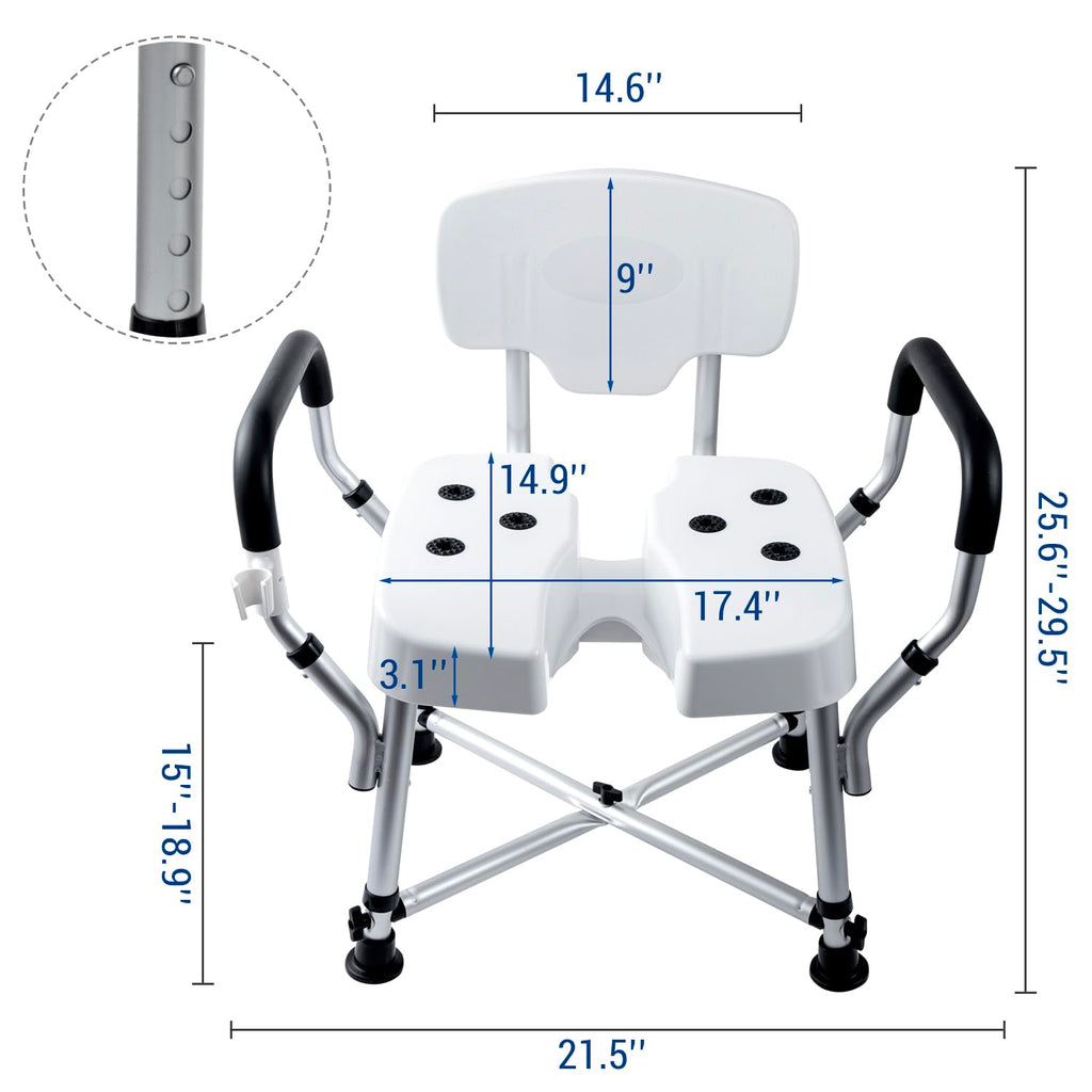 Heavy Duty Shower Chair with Back and Padded Armrests J465356