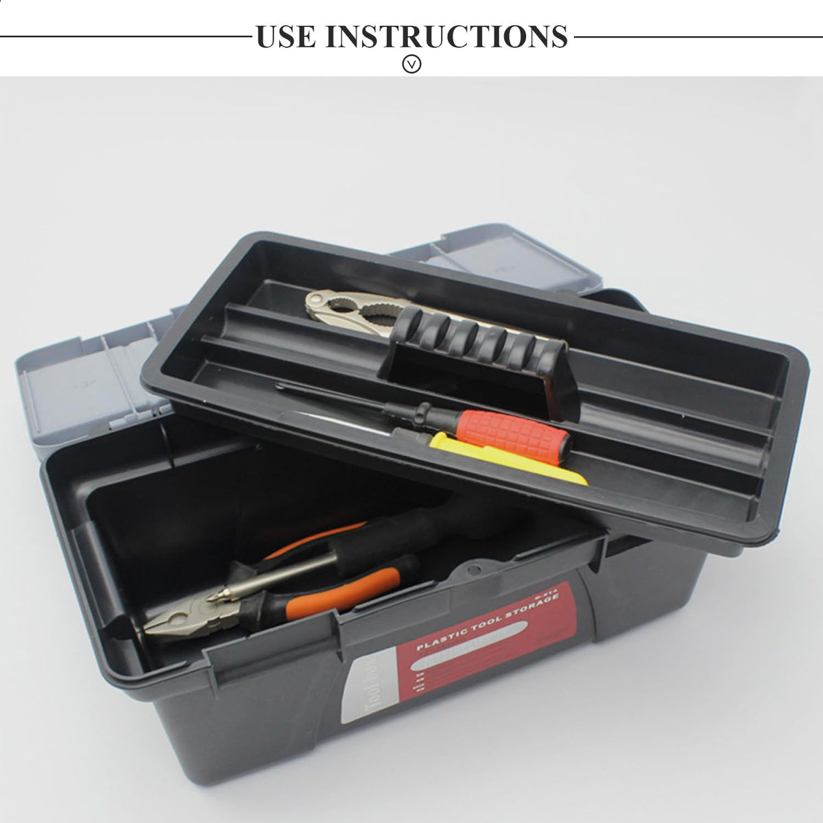 10" Plastic Tool Box with Removable Tool Tray F548
