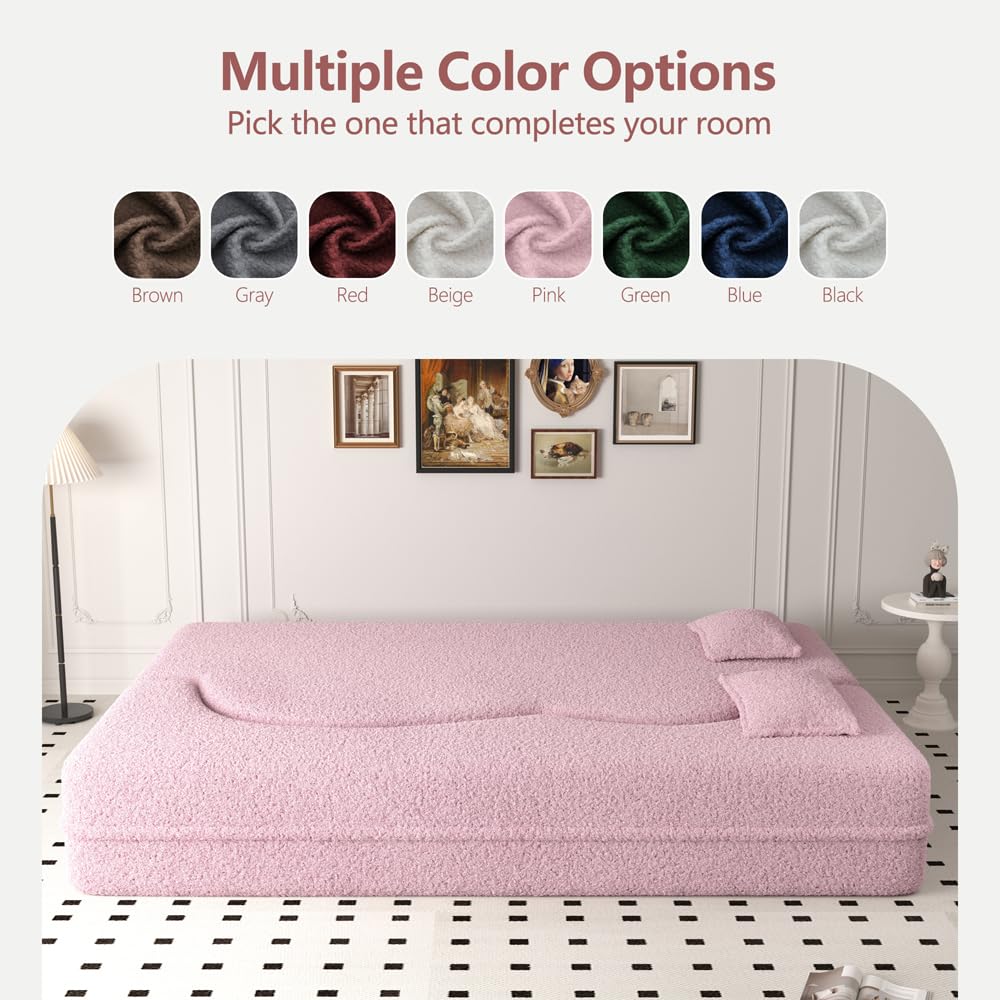 Pink Full Size Sherpa Futon Sofa Bed Y4585