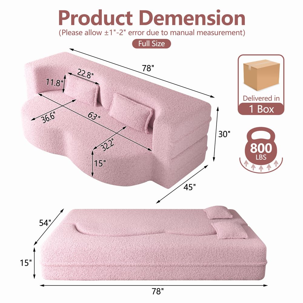 Pink Full Size Sherpa Futon Sofa Bed Y4585
