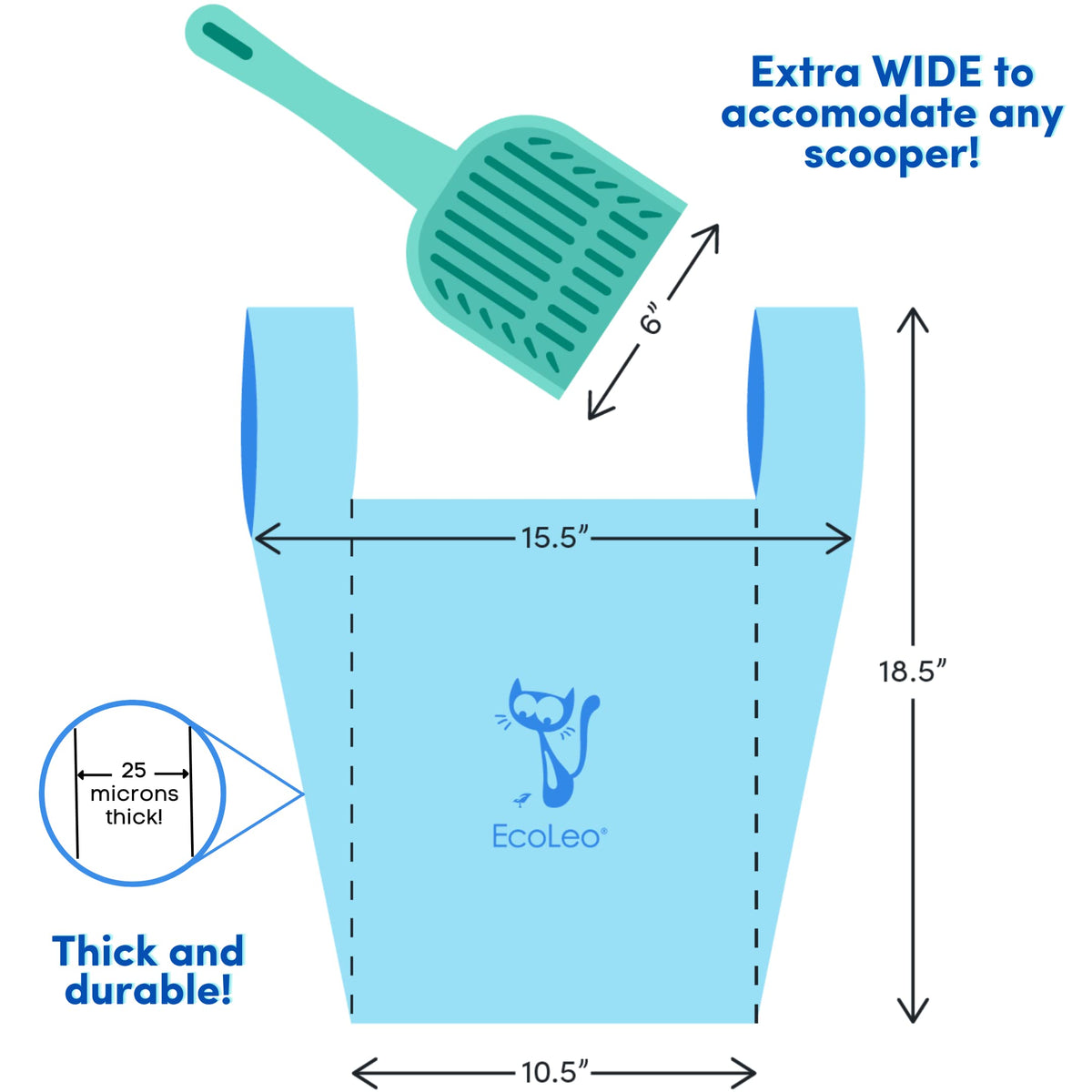 X-Large Corn Starch Leak Resistant Cat Litter Waste Bags with Easy-Tie Handles W599132