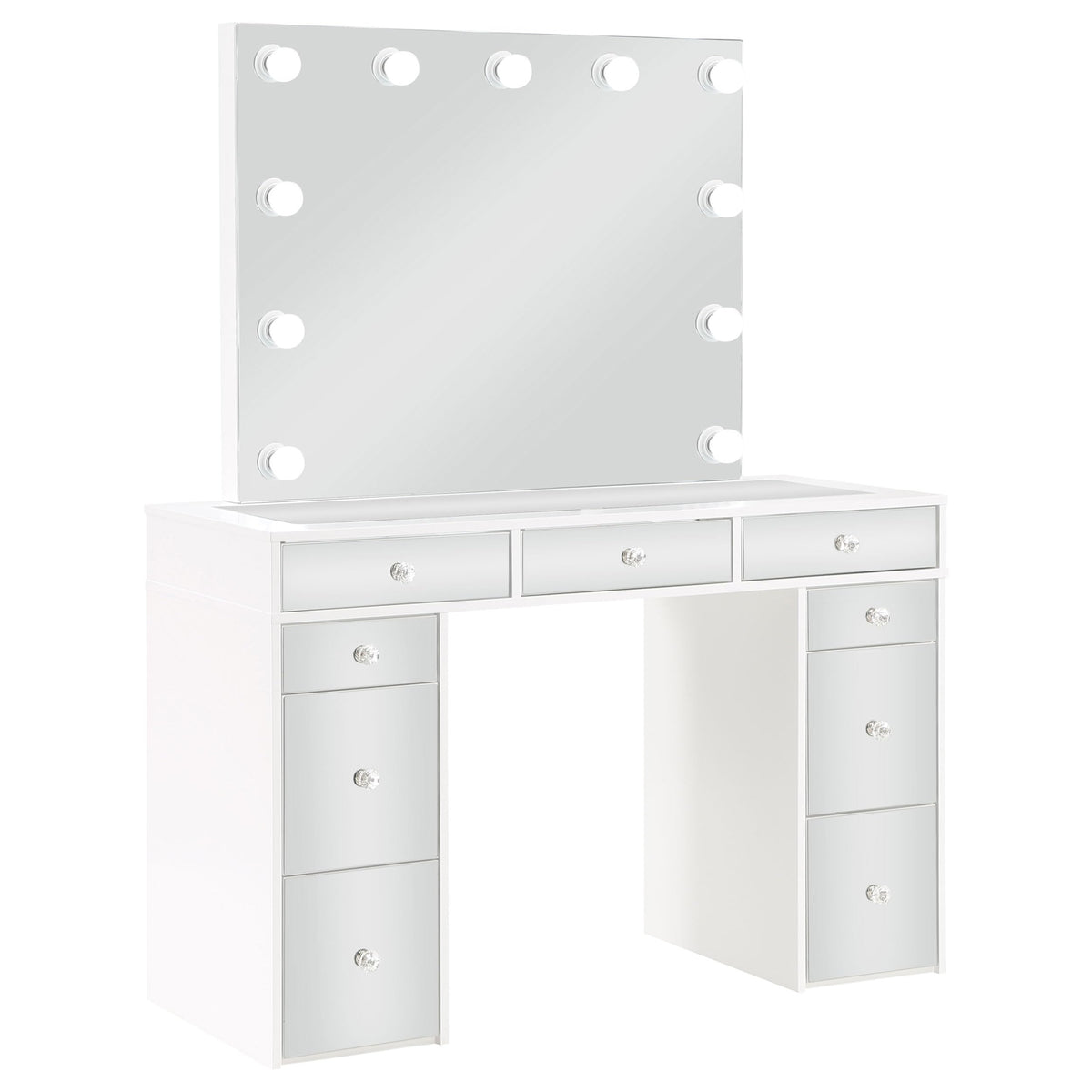 White Velvet 9-Drawer Vanity Table Set G7137
