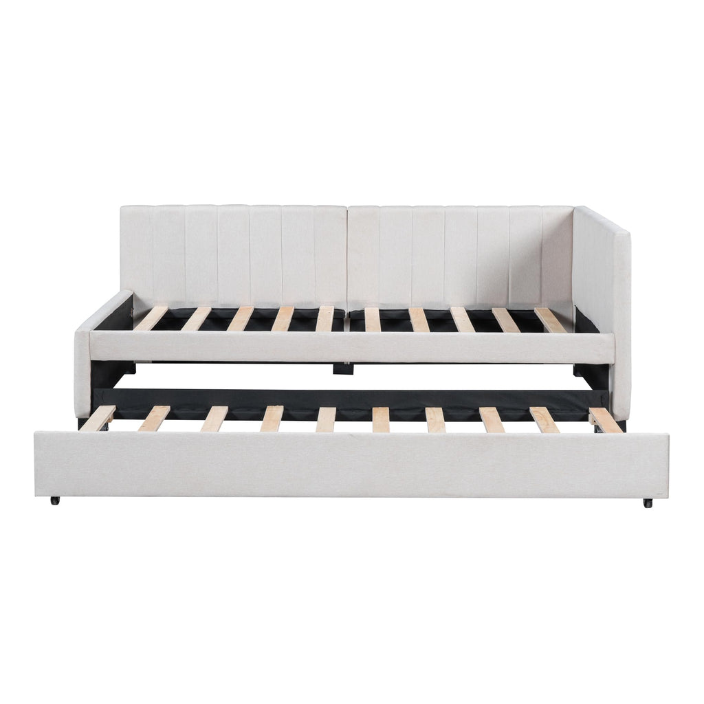 Beige Linen Twin Daybed with Pull-Out Trundle H921