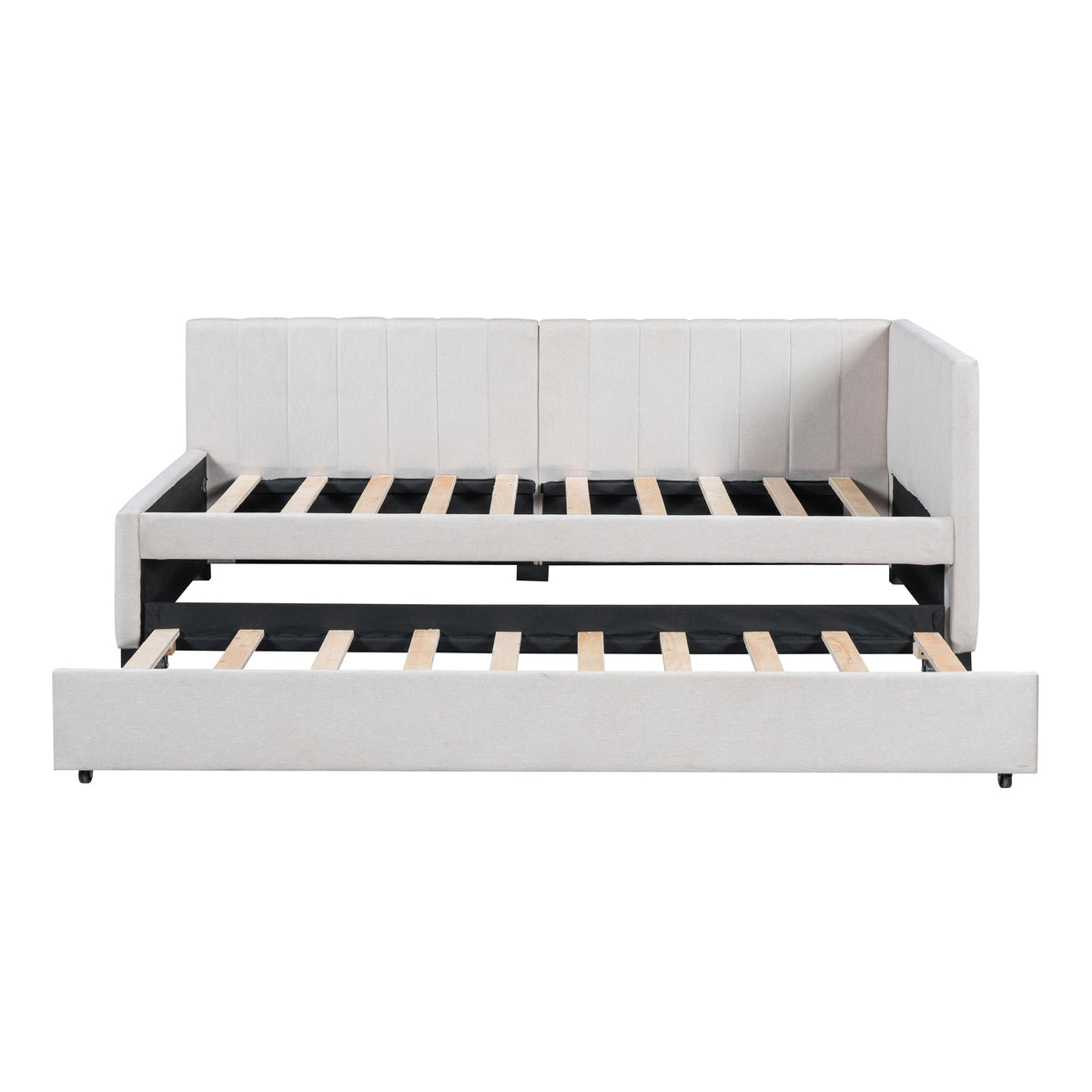 Beige Linen Twin Daybed with Pull-Out Trundle H921
