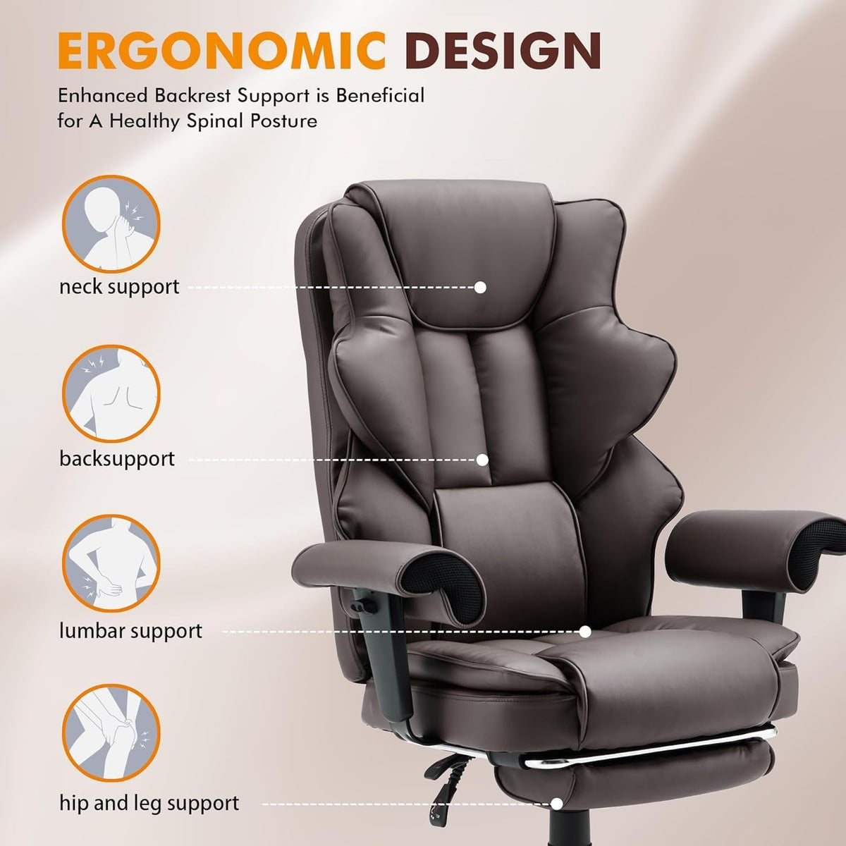 Brown Heated Massage Office Chair with Foot Rest Q274894