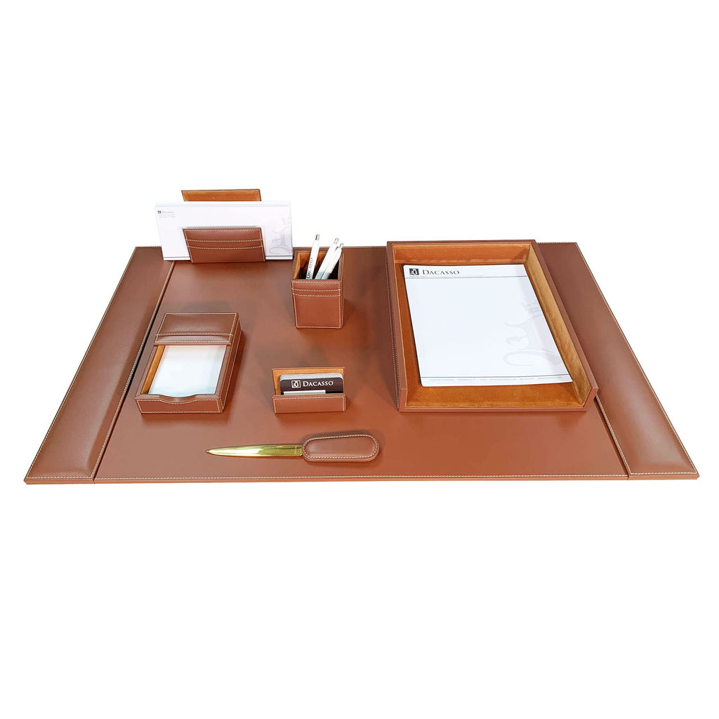 Rustic Brown Leather Desk Set, 7-Piece C17782