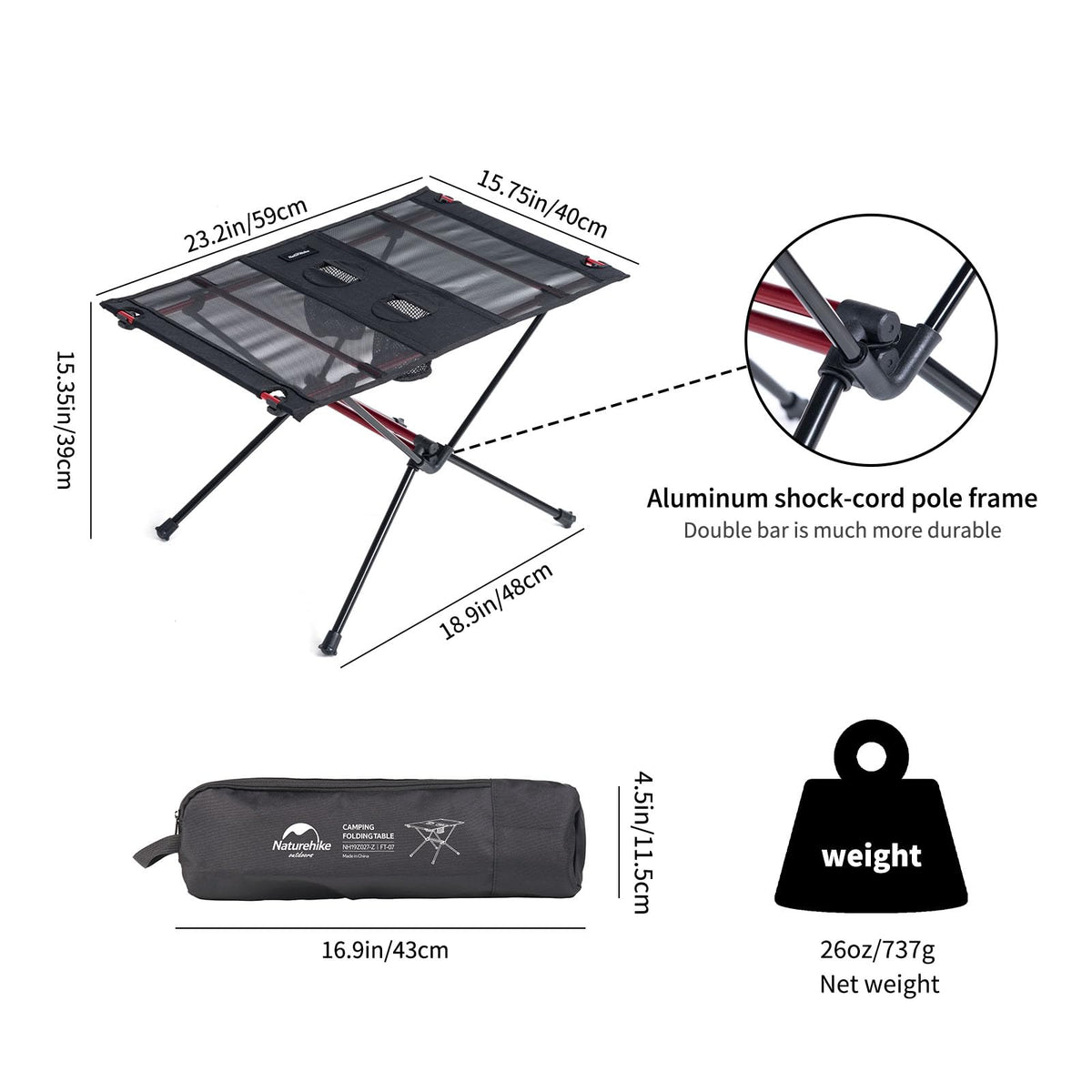 Ultralight 1.6 LBS Folding Camping Table with Carry Bag U326698
