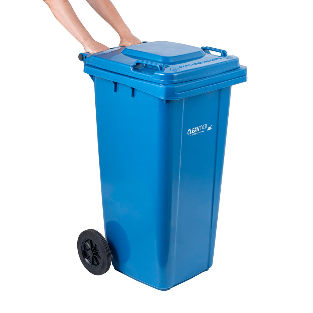 32 gal Blue Plastic Wheeled Trash Can G998