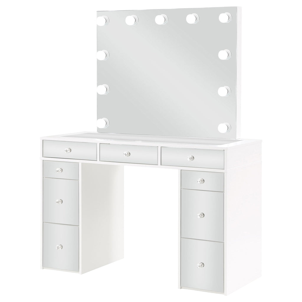 White Velvet 9-Drawer Vanity Table Set G7137