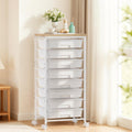 White 8 Drawer Rolling Storage Cart with Wooden Tabletop Q542
