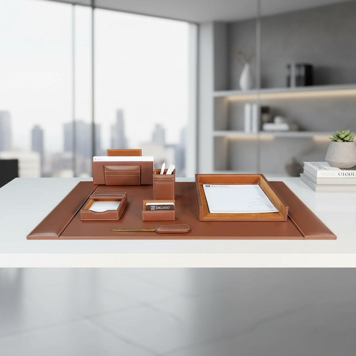 Rustic Brown Leather Desk Set, 7-Piece C17782