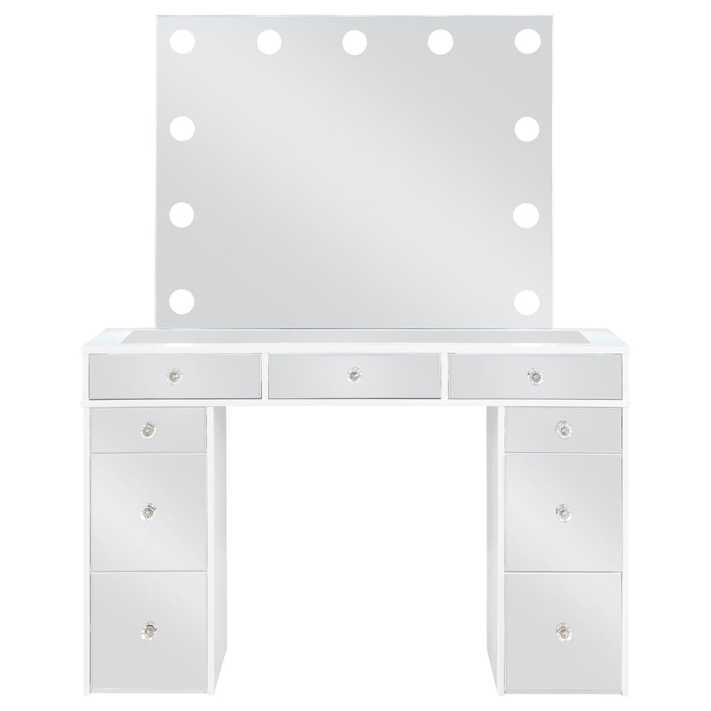 White Velvet 9-Drawer Vanity Table Set G7137