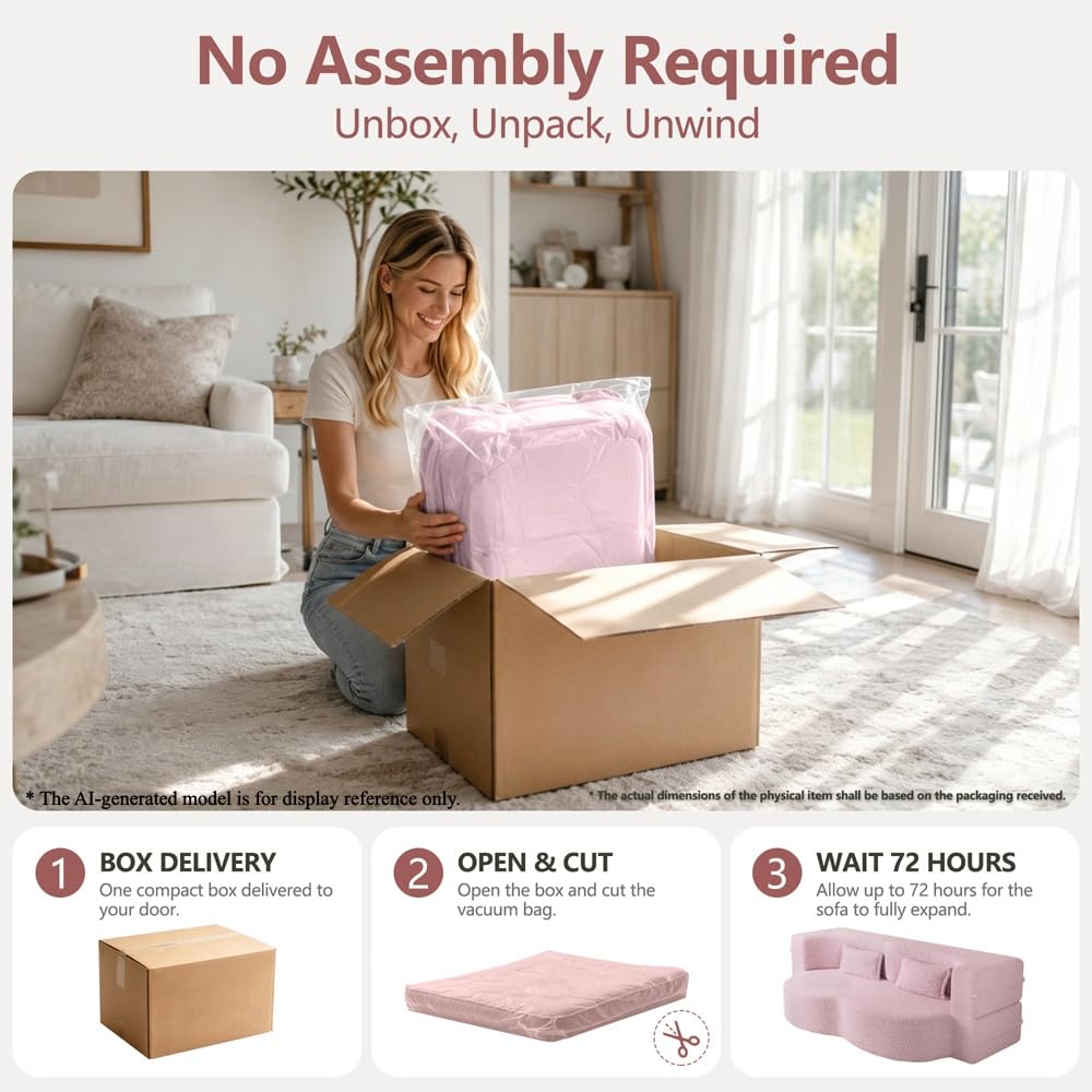 Pink Full Size Sherpa Futon Sofa Bed Y4585