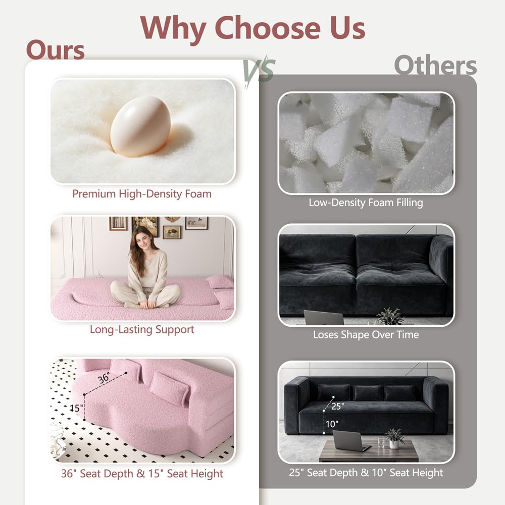Pink Full Size Sherpa Futon Sofa Bed Y4585