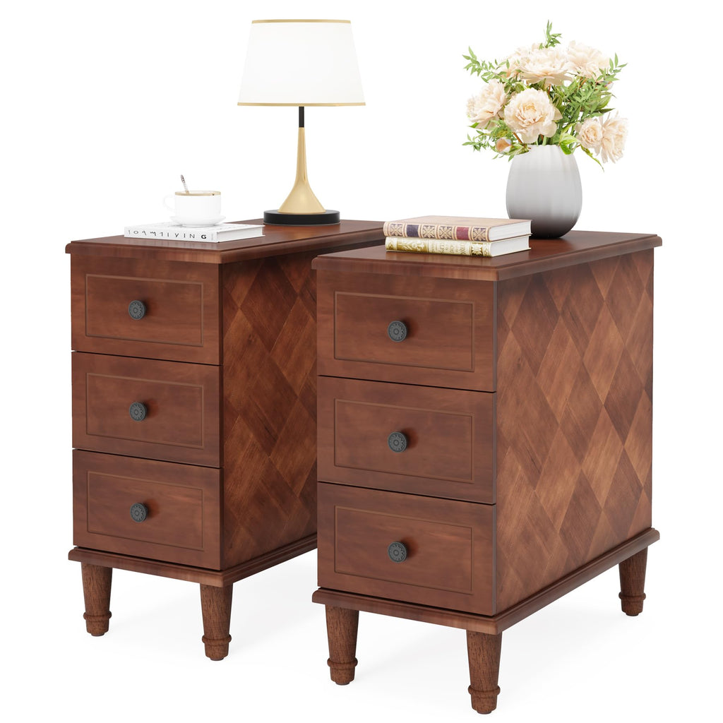 Solid Wood End Table Set of 2 with Drawers Q239