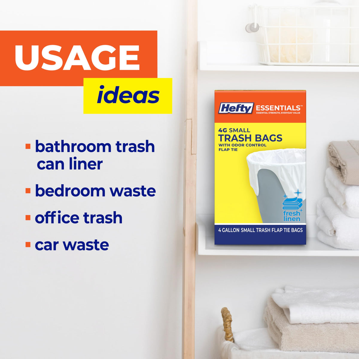 4 Gallon Trash Bags, White, Fresh Linen Scent, 80ct V5270