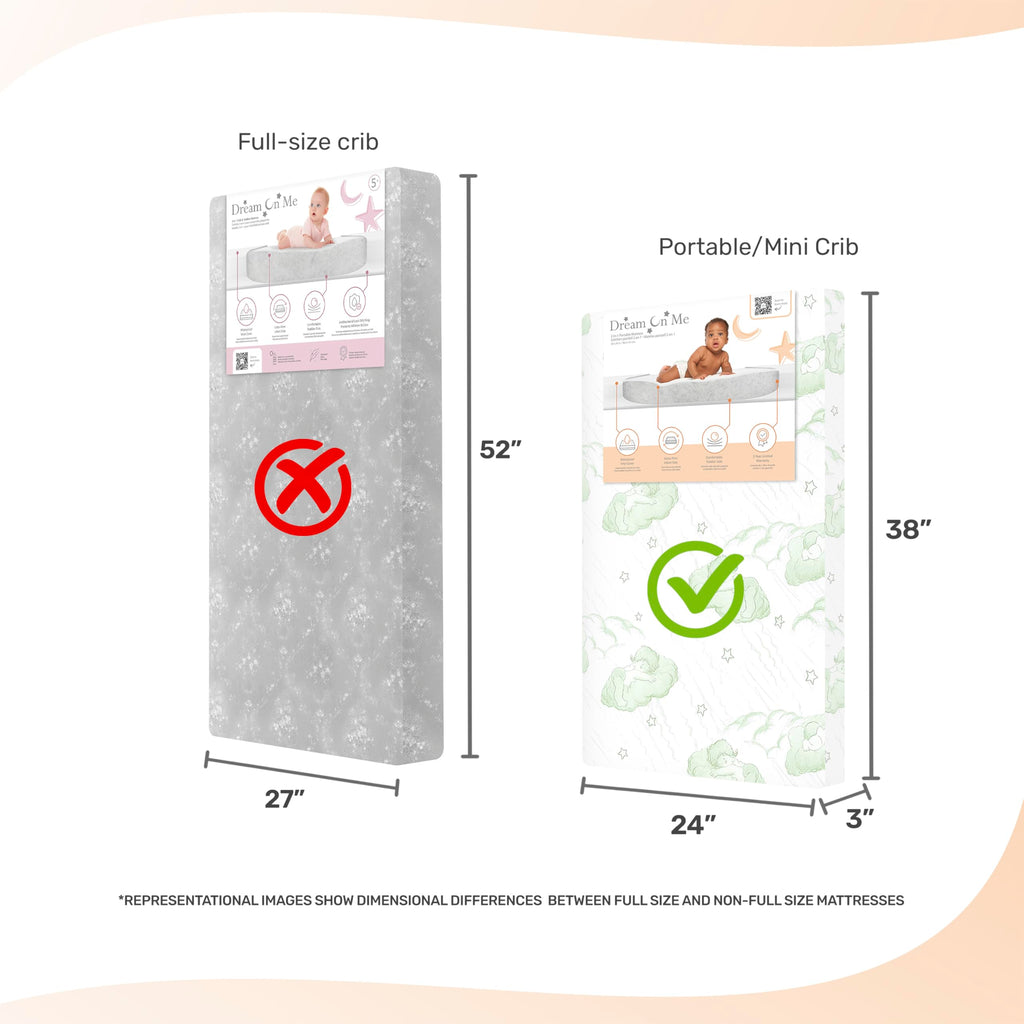 2-in-1 Mini Crib Mattress, Dual-Sided Waterproof A70272