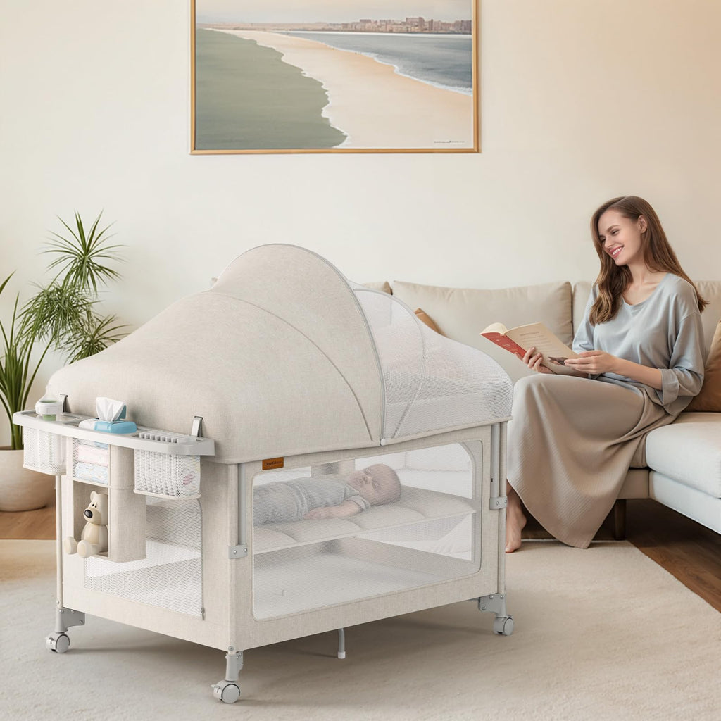 Baby Bassinet, Pack and Play, Bedside Crib Sleeper, Diaper Changer E44469