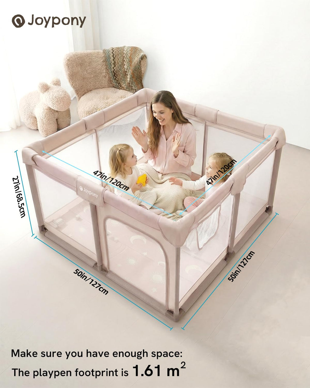Baby Playpen with Mat 50x50 in Beige R753