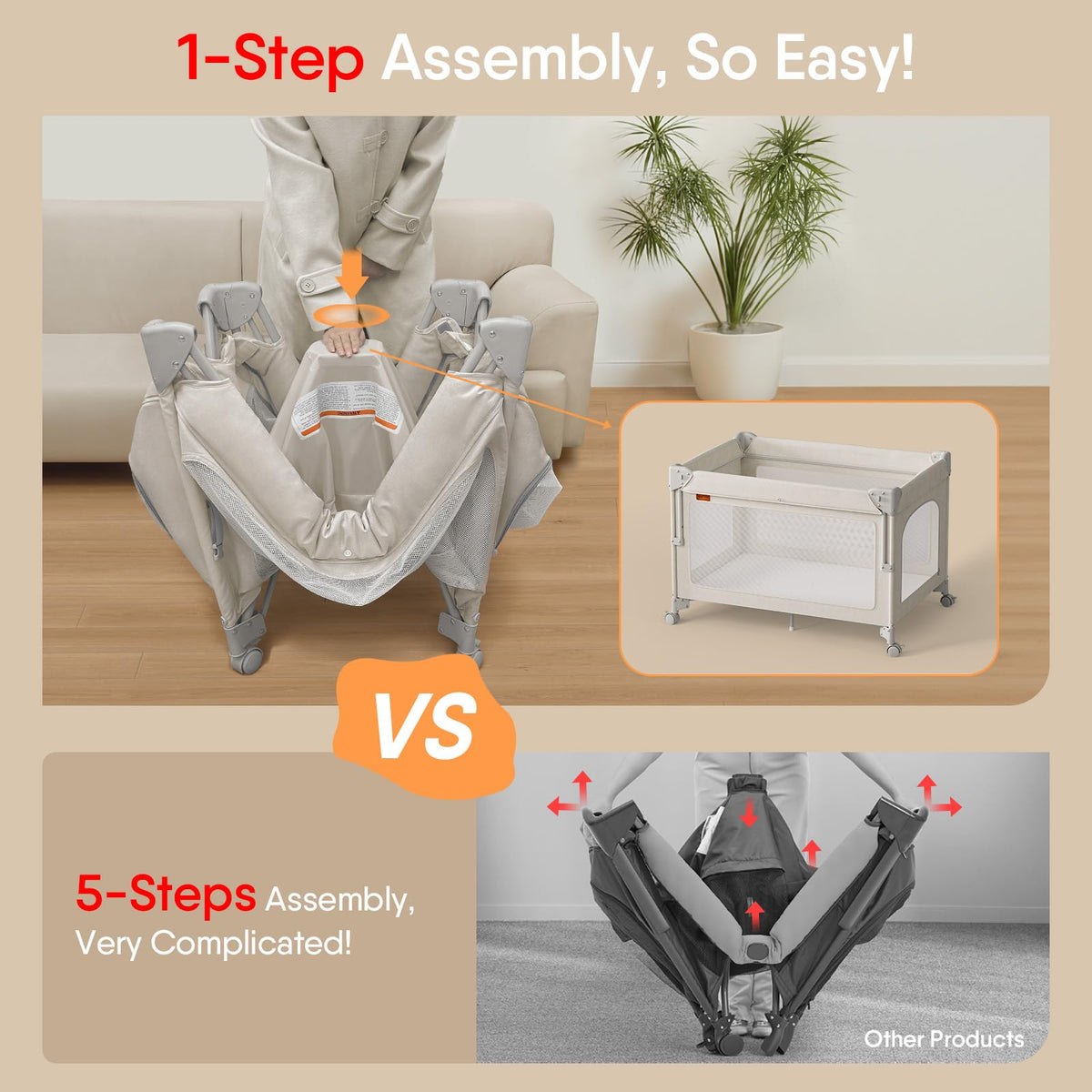 Baby Bassinet, Pack and Play, Bedside Crib Sleeper, Diaper Changer E44469