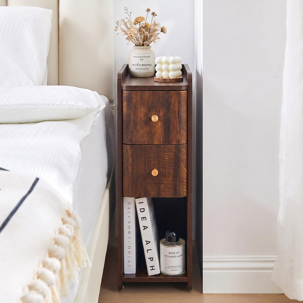 Wooden 2 Drawer Narrow Nightstand H78178