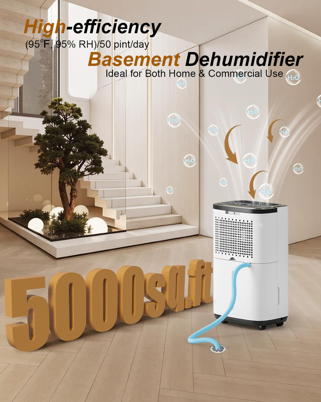 5000 Sq. Ft. 50 Pint Dehumidifier with Drain Hose M15643