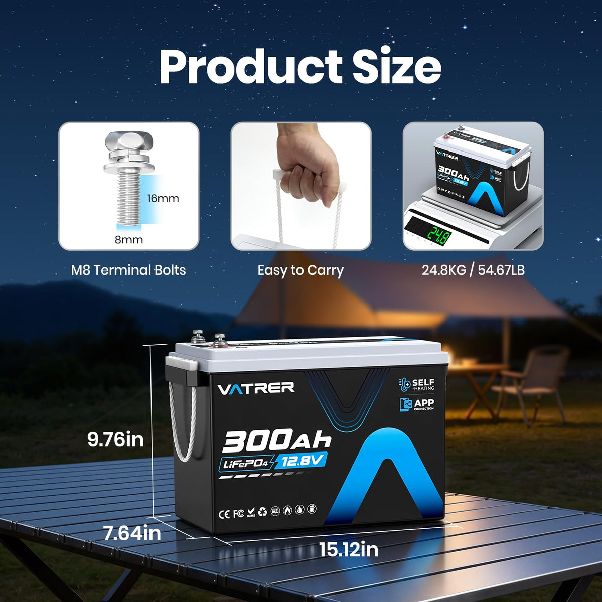 12.8V 300Ah Self-Heating LiFePO4 Lithium Battery I2480