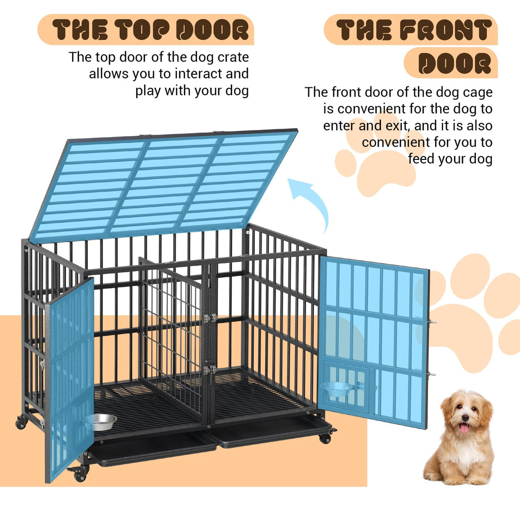 Heavy Duty Metal Dog Crate with Removable Tray and Wheels H12040