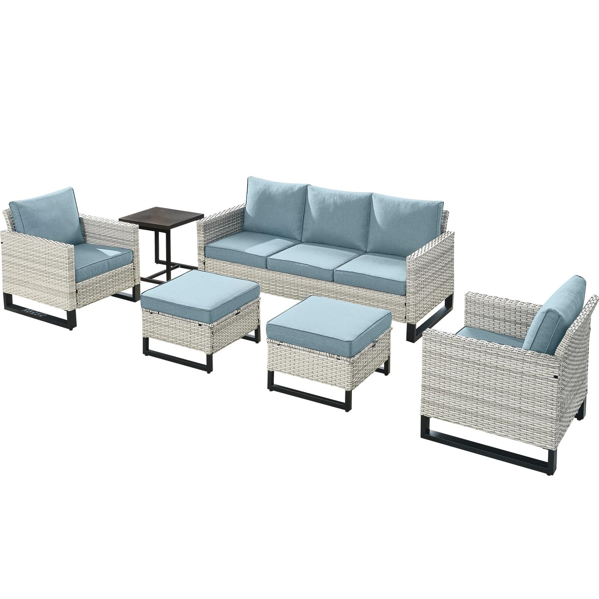 6 Piece Wicker Patio Conversation Set with Couch and Side Table I90479