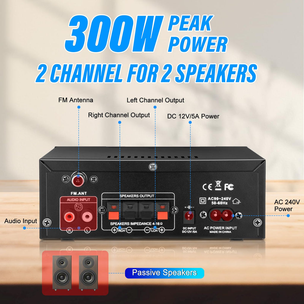 300W Bluetooth 5.1 Stereo Audio Amplifier W185869