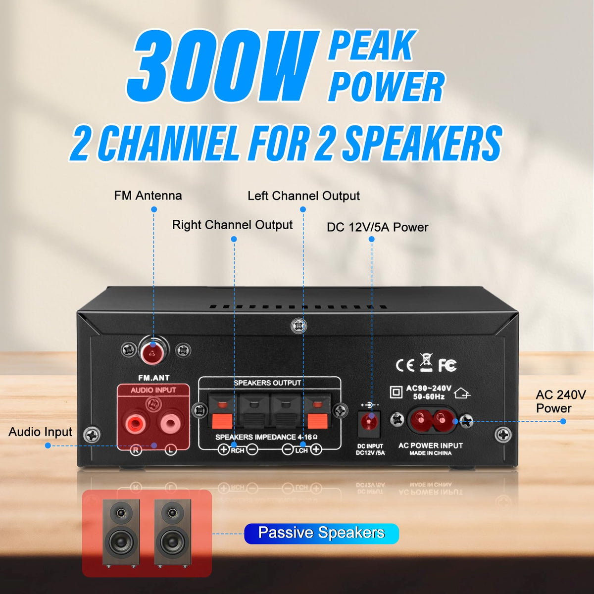 300W Bluetooth 5.1 Stereo Audio Amplifier W185869