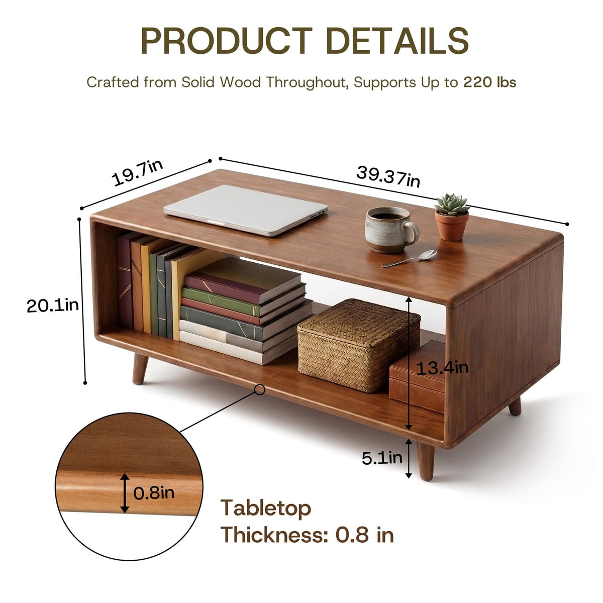 39" Rectangular Solid Wood Coffee Table Z885495
