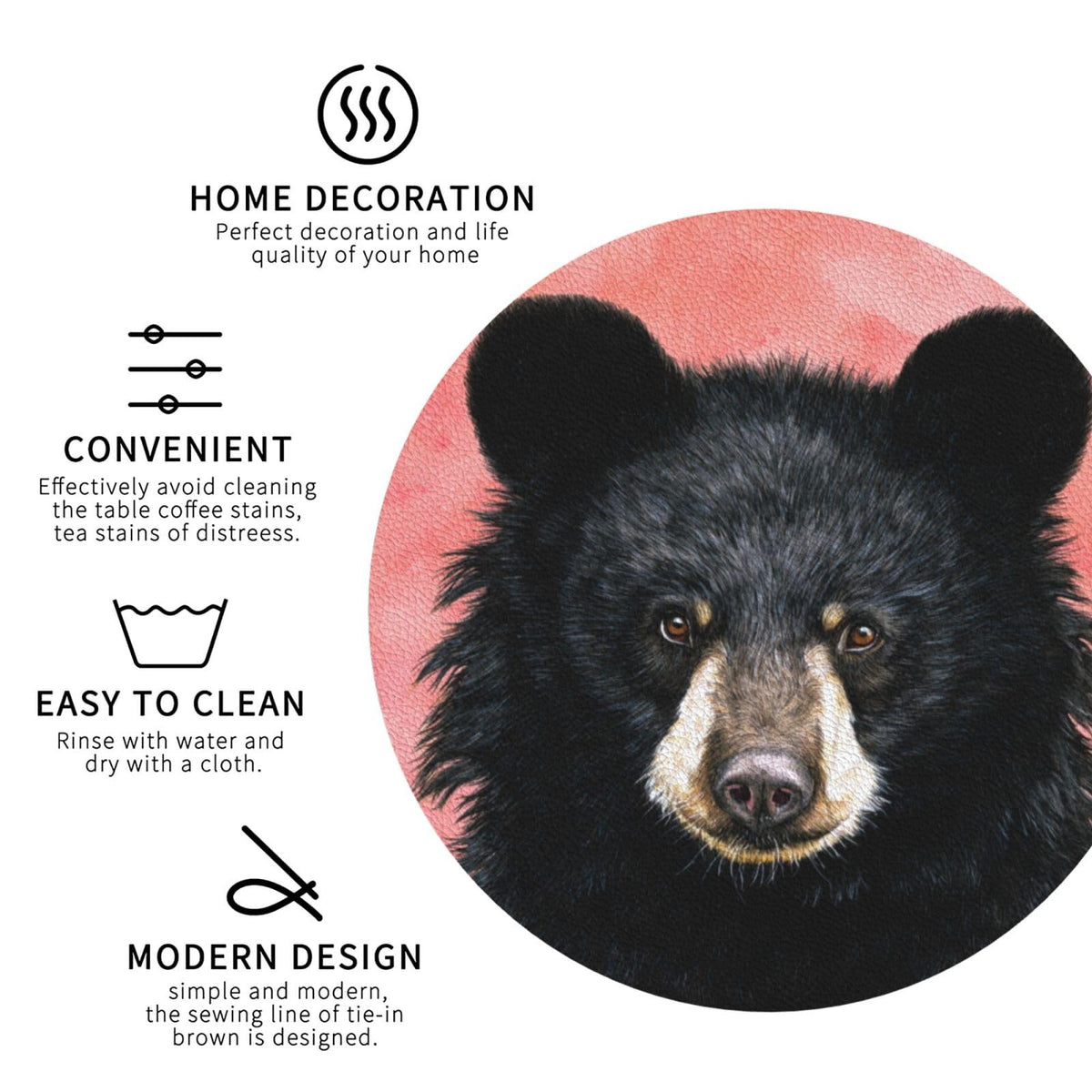 Black Bear Leather Coasters Set of 4 O936275