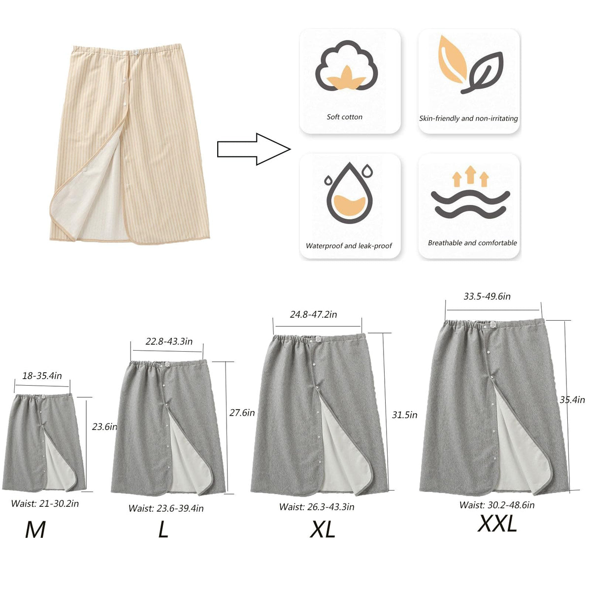 Full Open Waterproof Adjustable Reusable Adult Diaper Skirt I14165