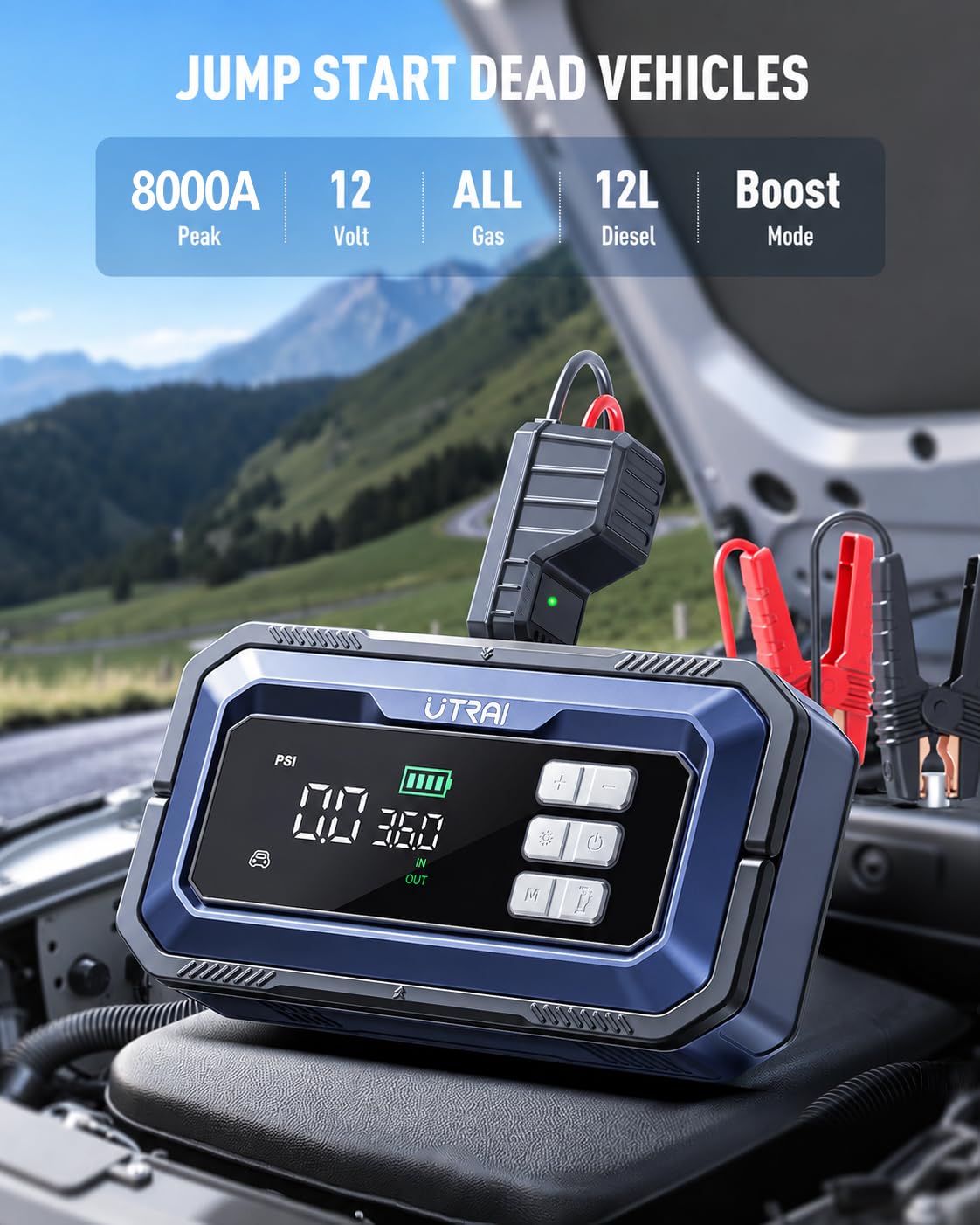 12V 8000A Portable Jump Starter with Air Compressor Y35507